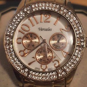 🦋10/$20🦋 Varsales Goldtone/MOP Rhinestone Stainless Steel Women's Watch